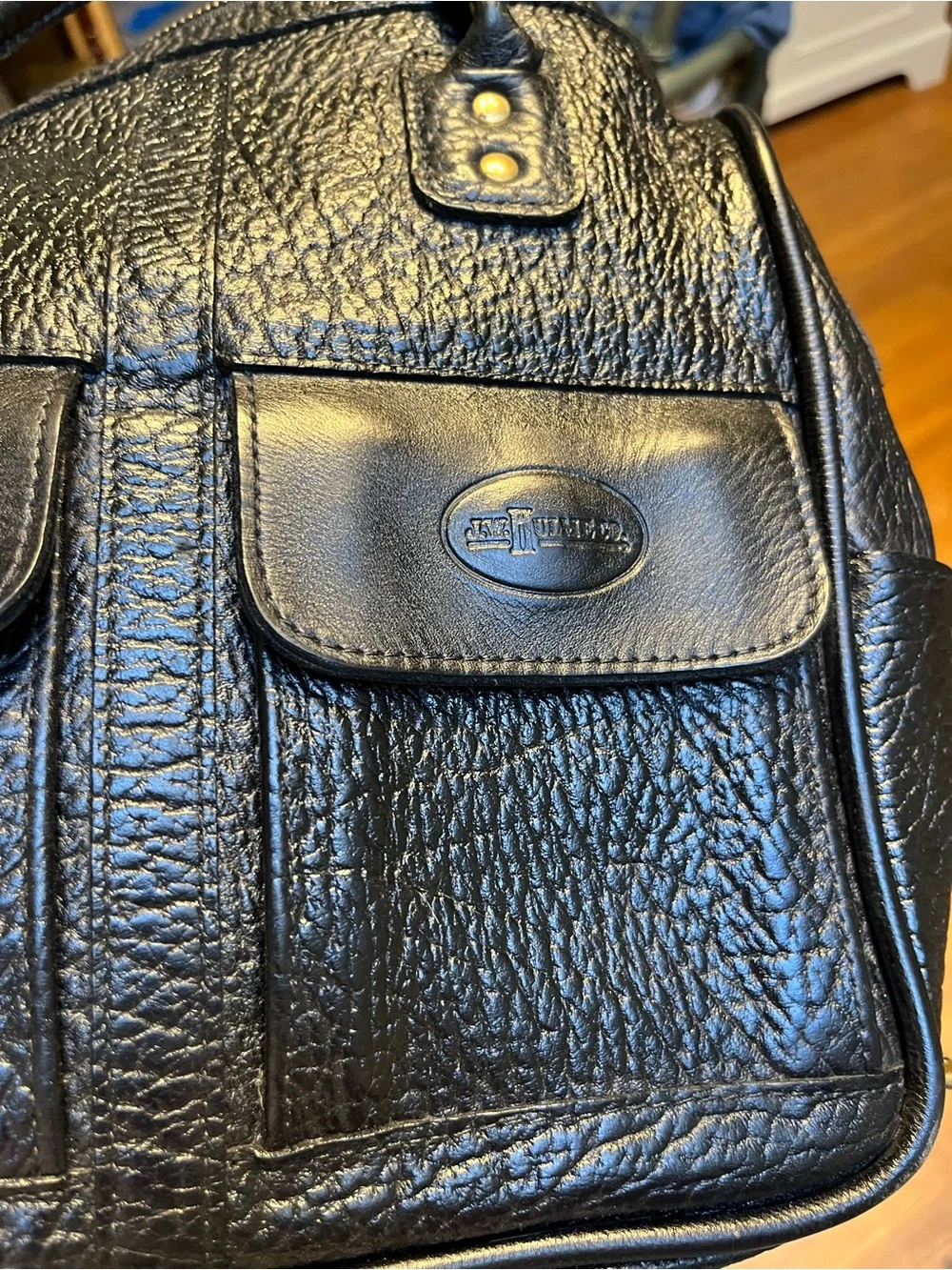 JW Hulme black pebbled leather handbag made in the USA